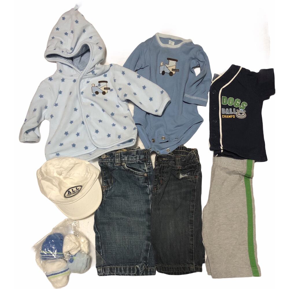 Carter's Old Navy Jeans Blue Train Fleece Onesie And Baseball Outfit